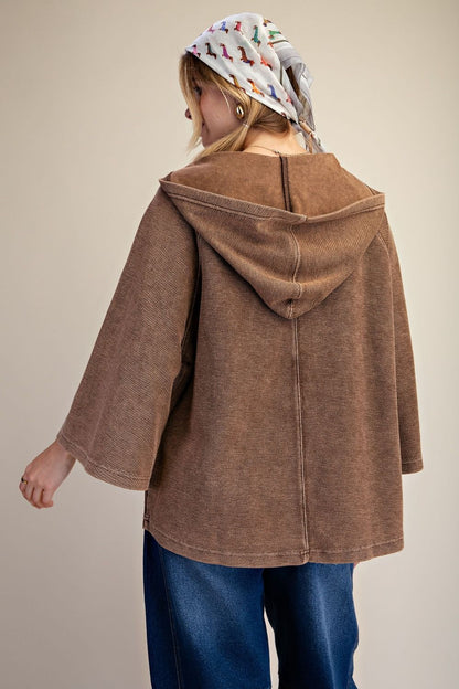 Easel Brown Knit Hoodie Pullover