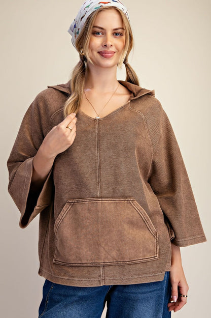 Easel Brown Knit Hoodie Pullover