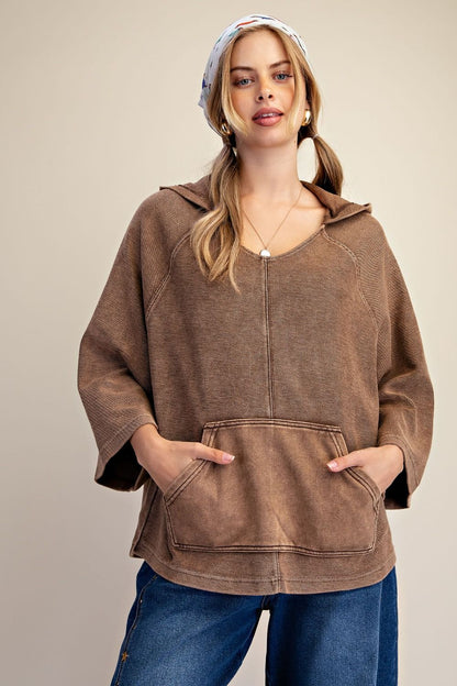 Easel Brown Knit Hoodie Pullover