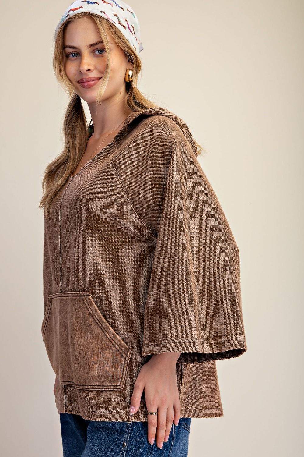 Easel Brown Knit Hoodie Pullover