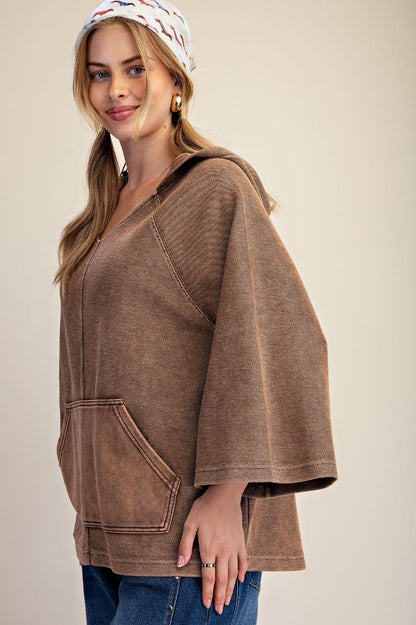 Easel Brown Knit Hoodie Pullover