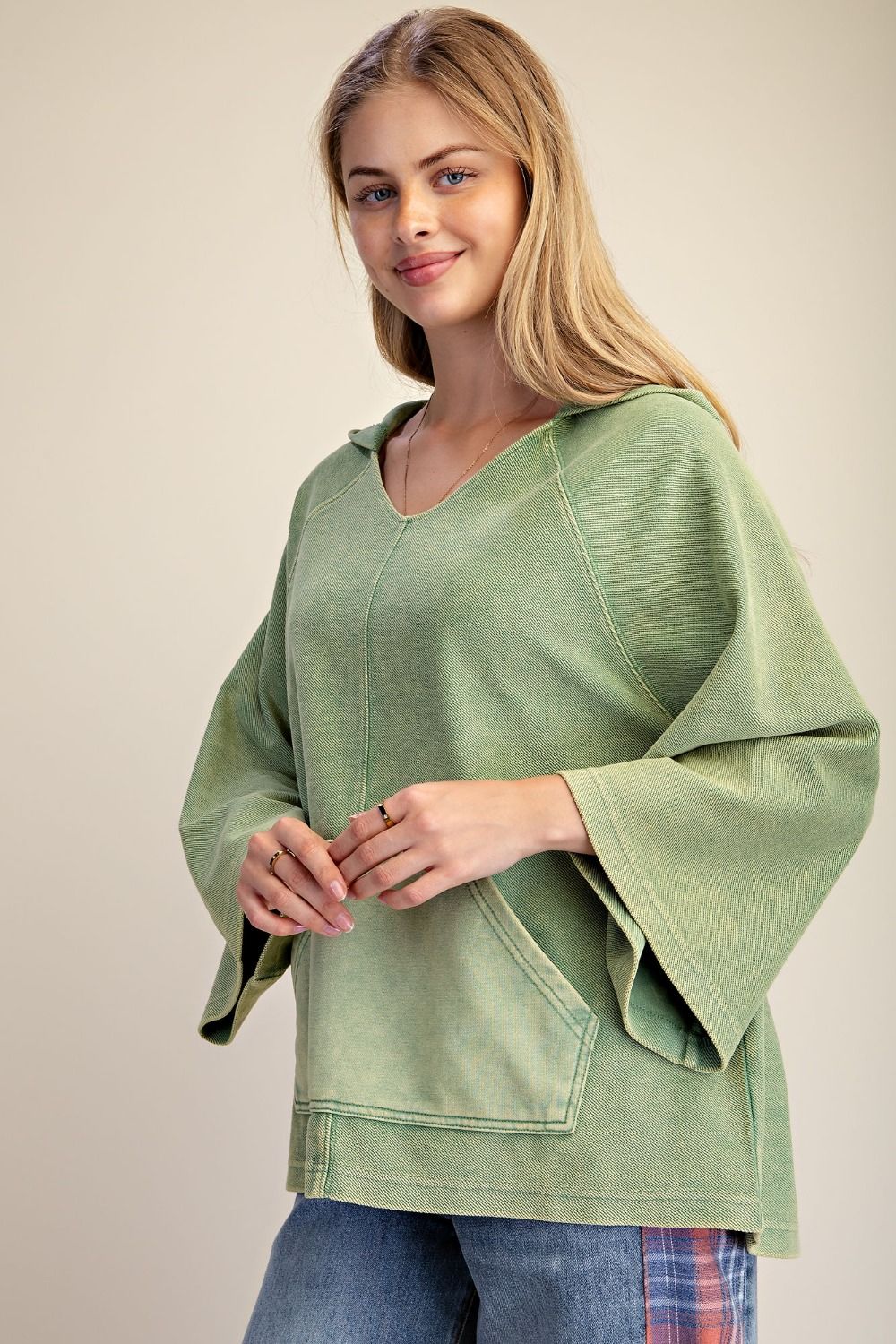 Easel Matcha Knit Hoodie Pullover