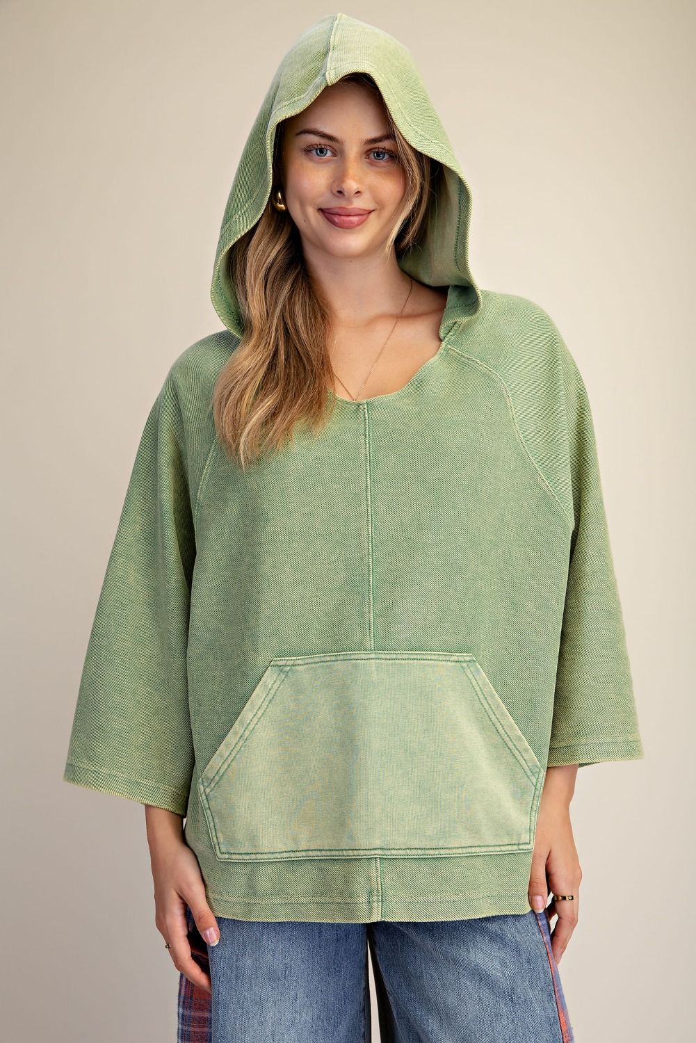 Easel Matcha Knit Hoodie Pullover