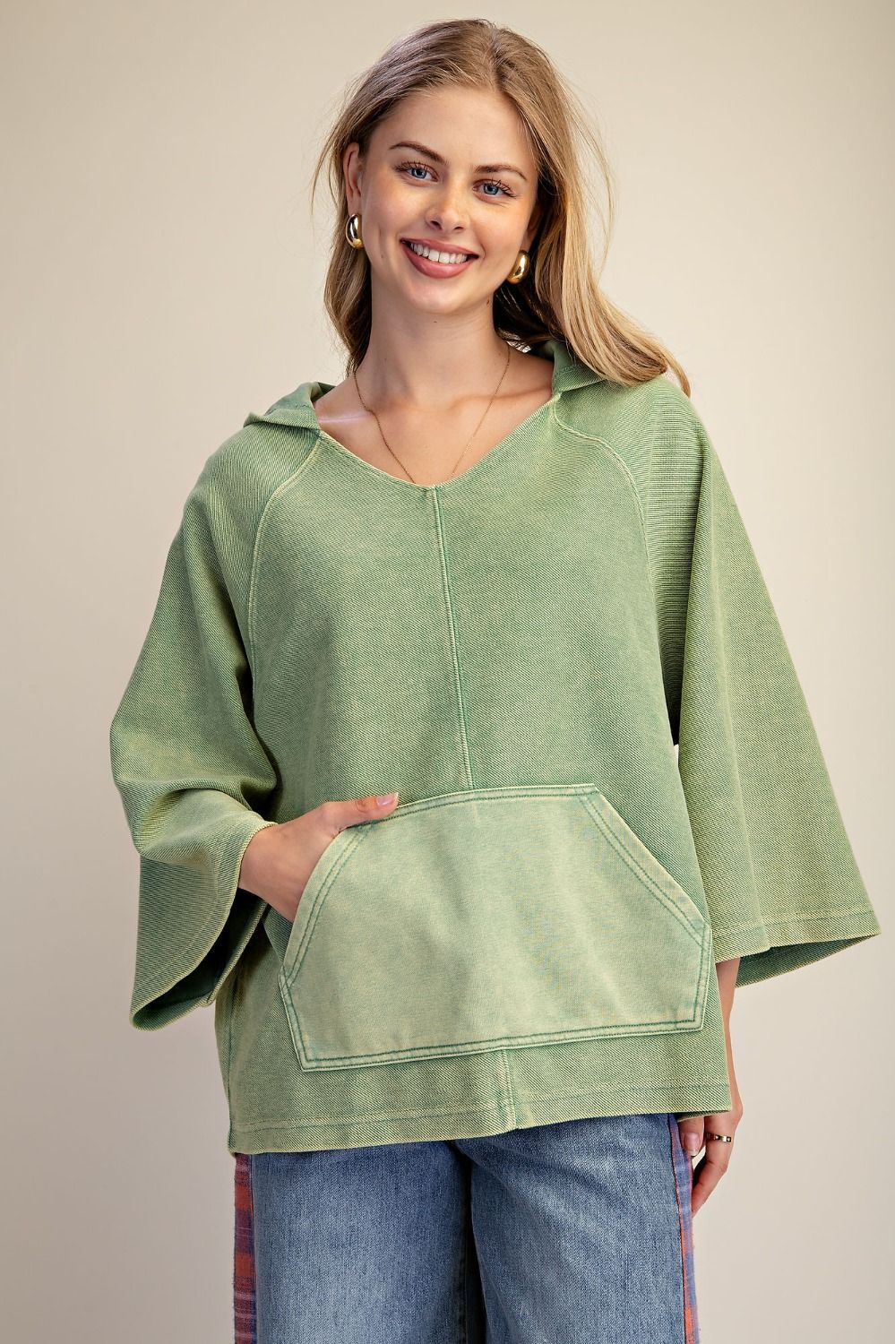 Easel Matcha Knit Hoodie Pullover