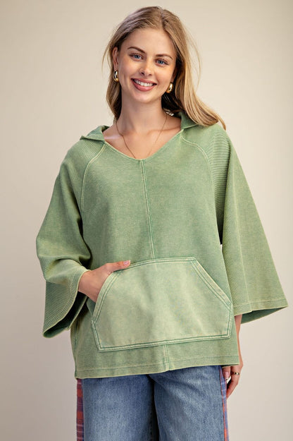 Easel Matcha Knit Hoodie Pullover