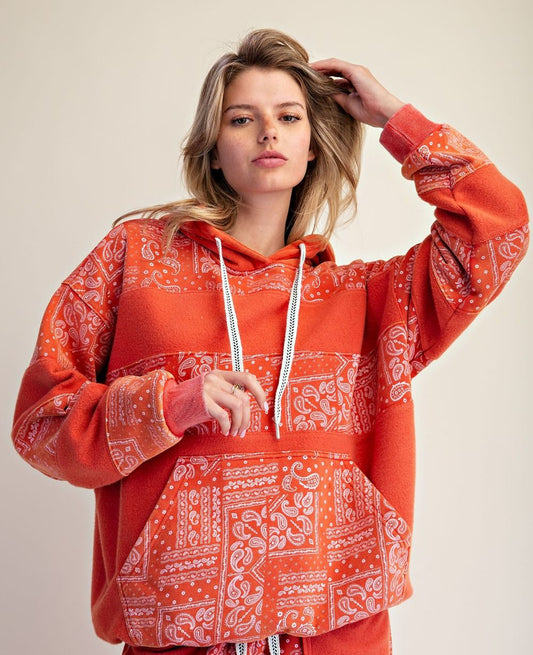 Easel Red Bandana Print Hoodie