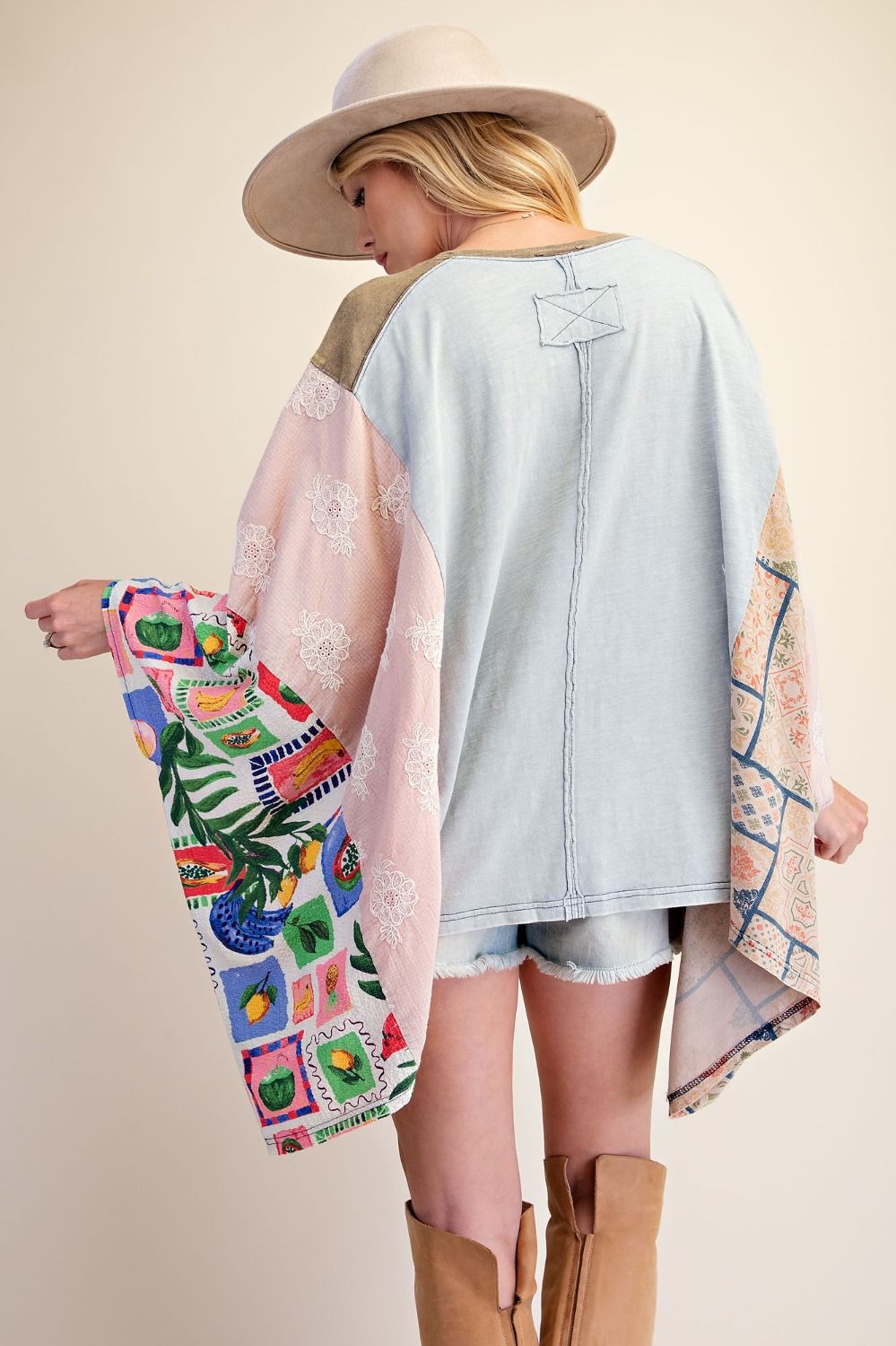 Easel Dusty Blue Peace Poncho Top