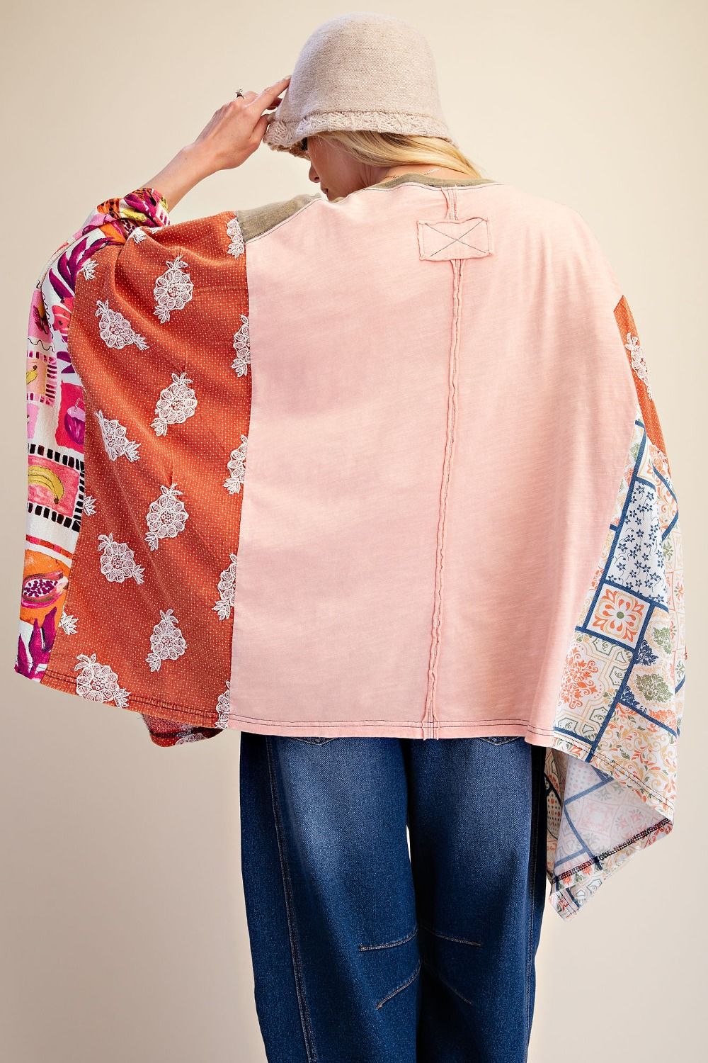 Easel Peach Peace Poncho Top