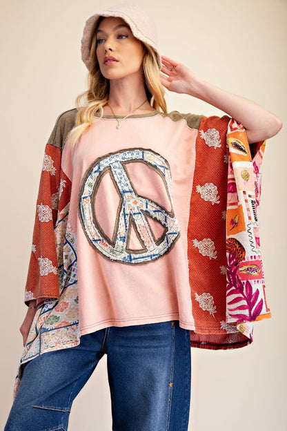 Easel Peach Peace Poncho Top