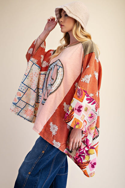 Easel Peach Peace Poncho Top