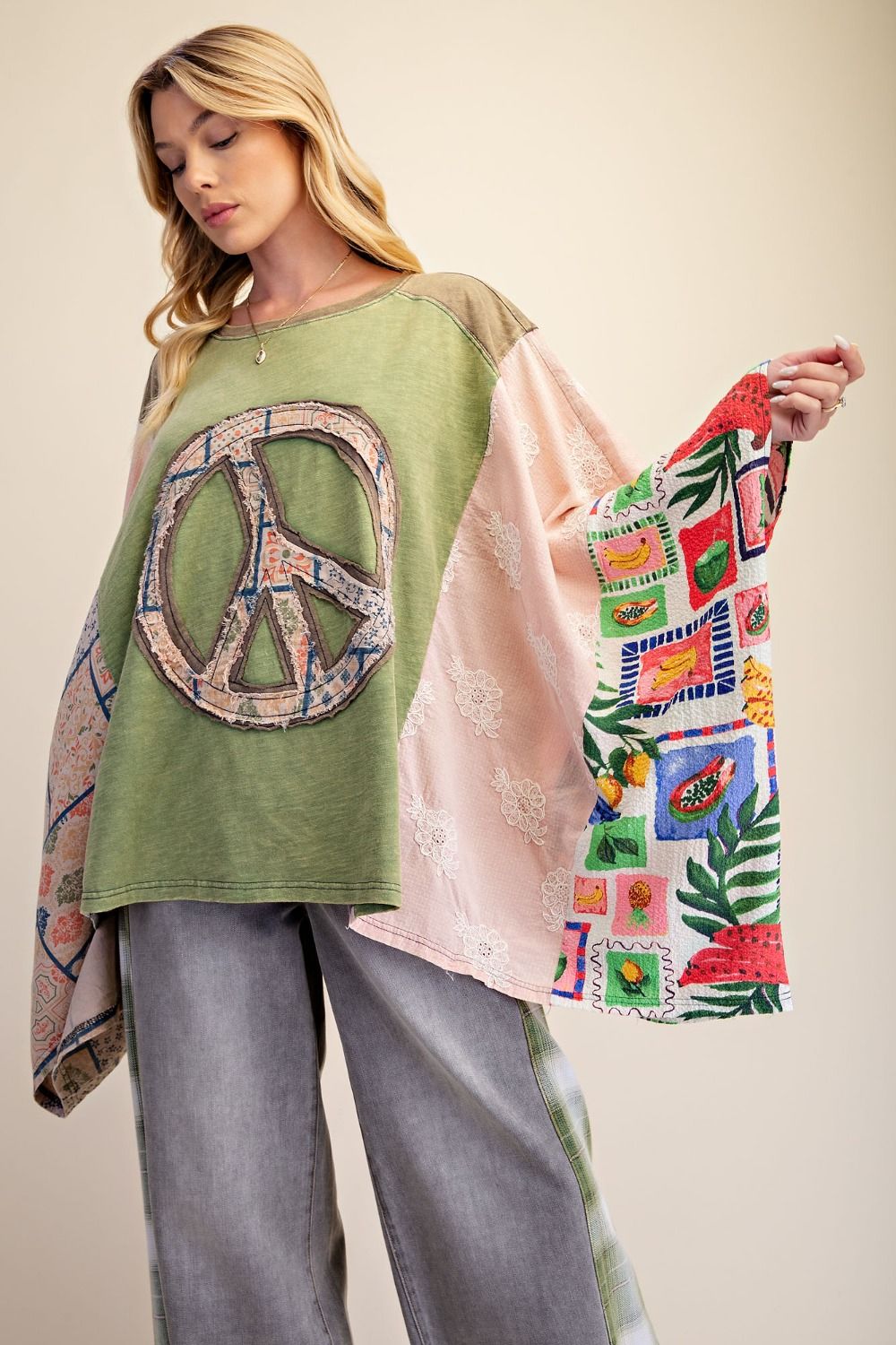 Easel Sage Peace Poncho Top
