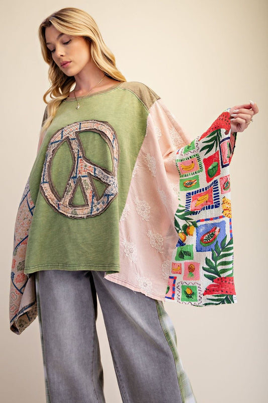 Easel Sage Peace Poncho Top