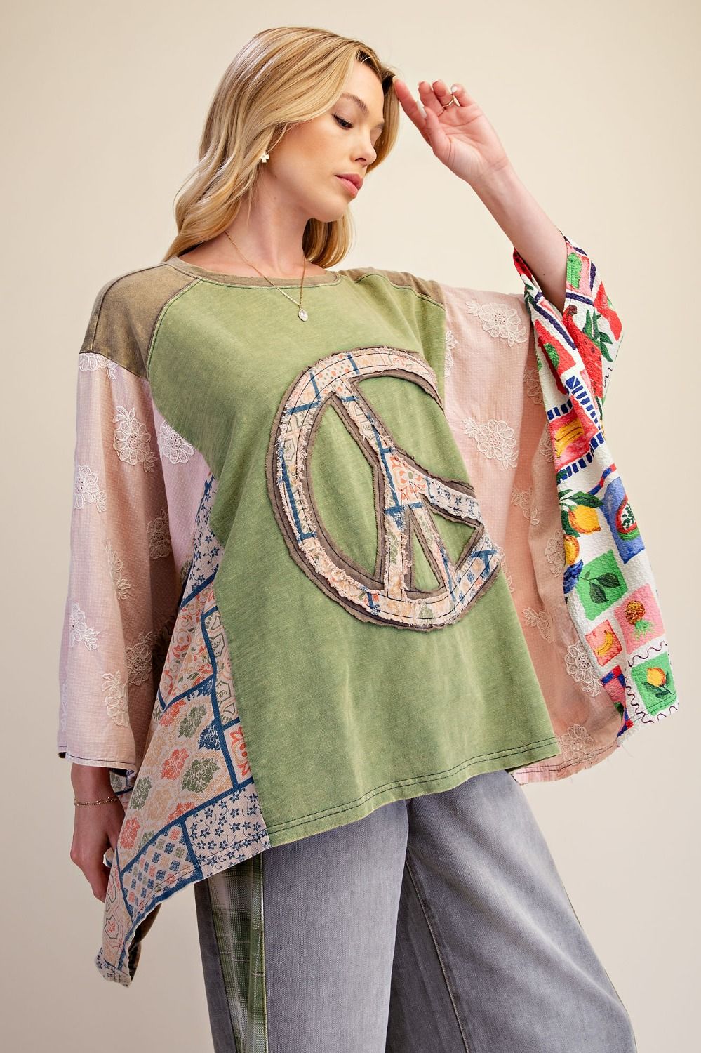 Easel Sage Peace Poncho Top