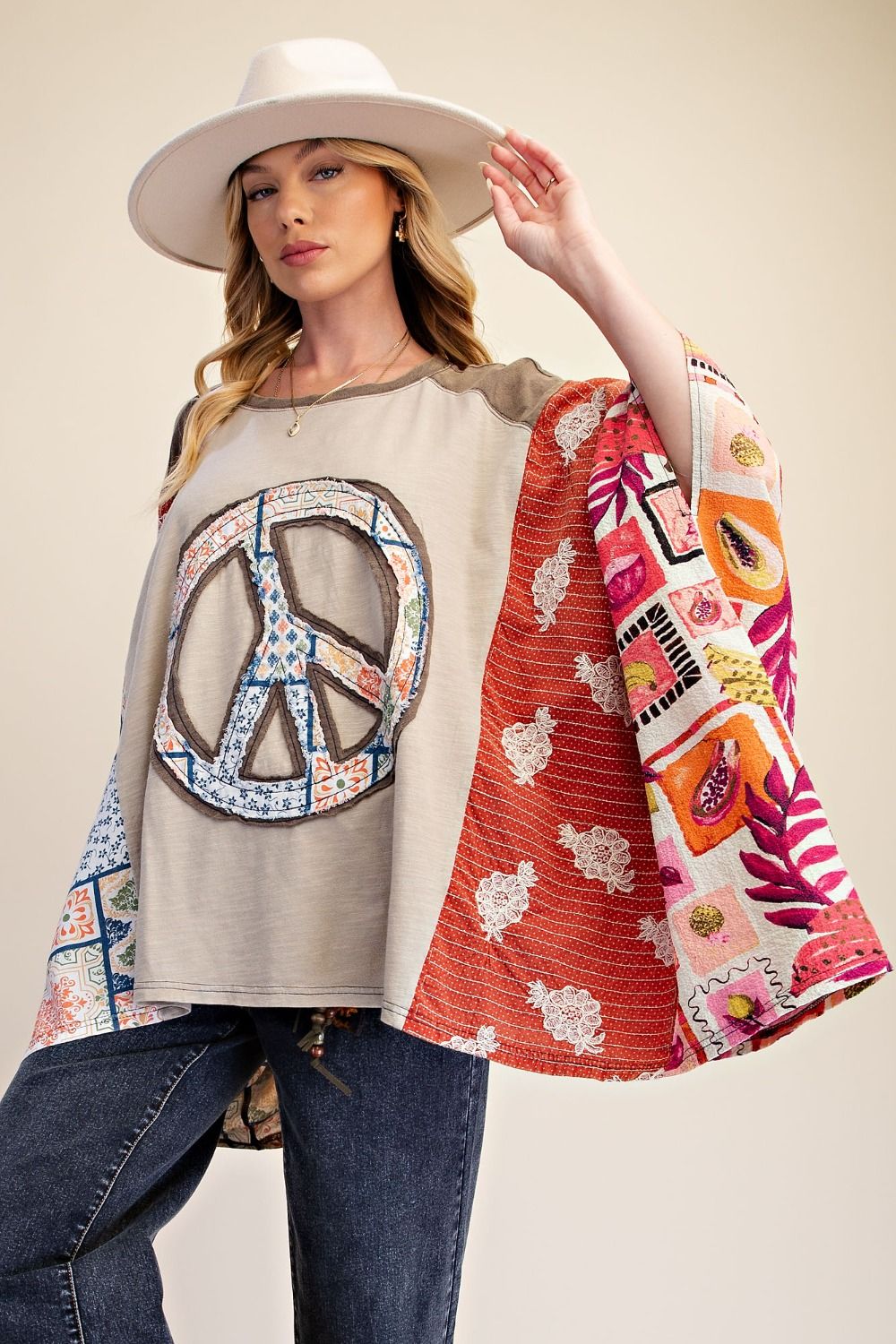Easel Stone Peace Poncho Top