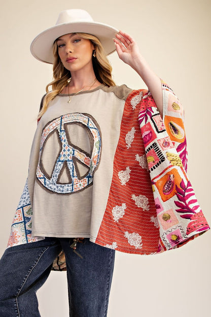 Easel Stone Peace Poncho Top