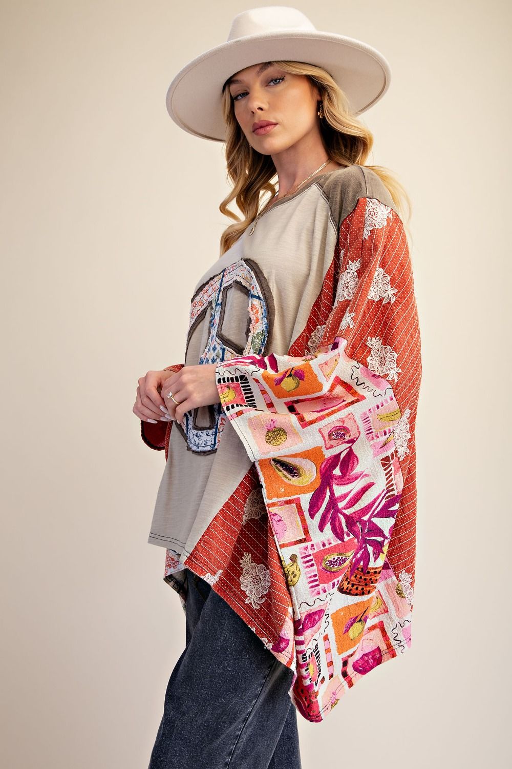 Easel Stone Peace Poncho Top