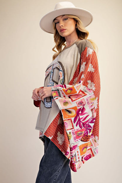 Easel Stone Peace Poncho Top