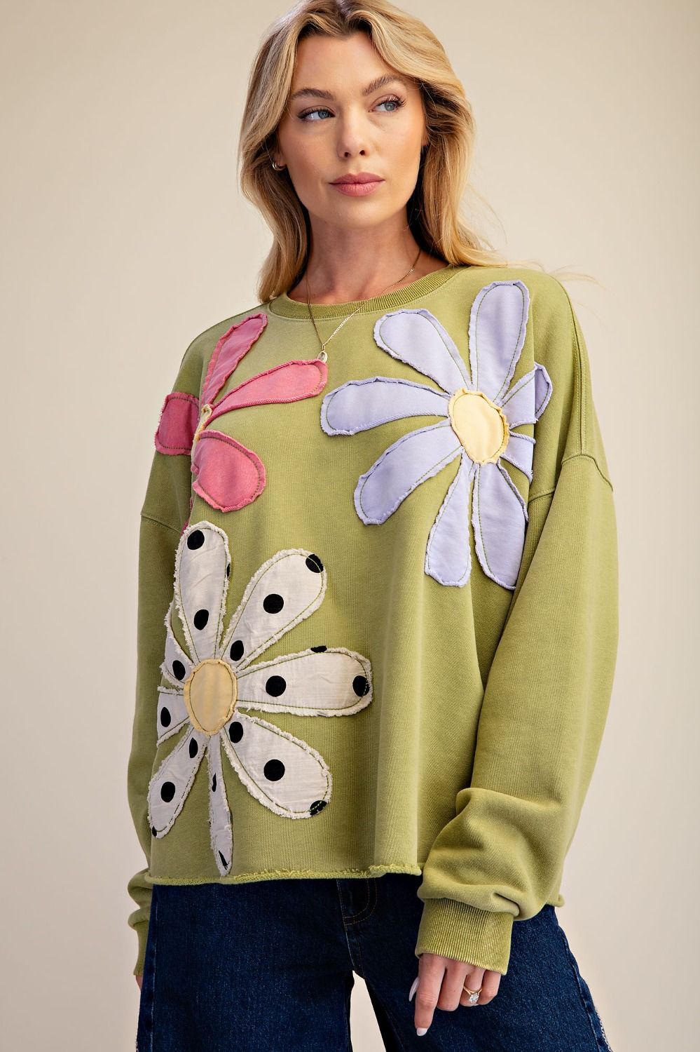 Easel Matcha Flower Patch Top