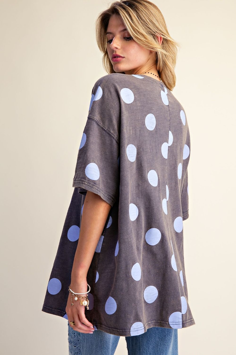 Easel Ash Blue Polka Dot Top