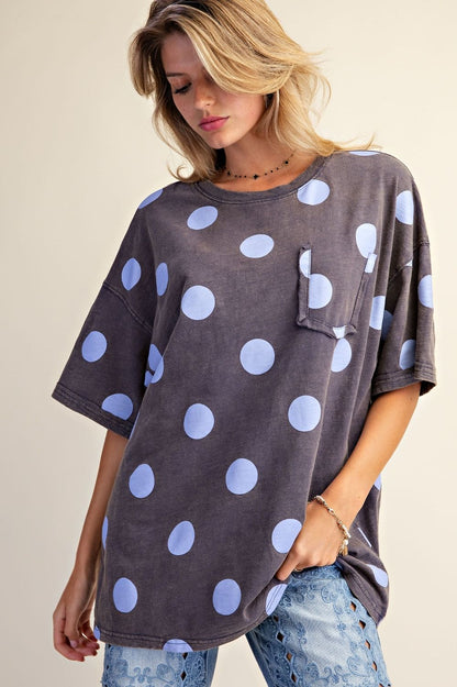 Easel Ash Blue Polka Dot Top