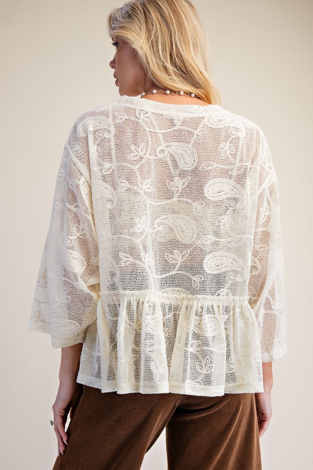 Easel Lace Ruffle Bottom Top