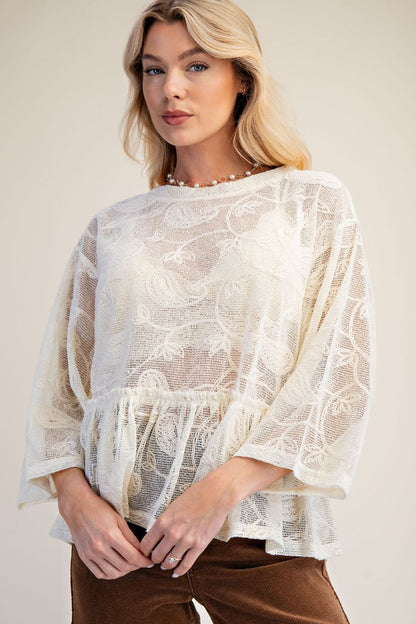 Easel Lace Ruffle Bottom Top