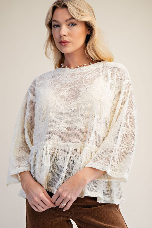 Easel Lace Ruffle Bottom Top