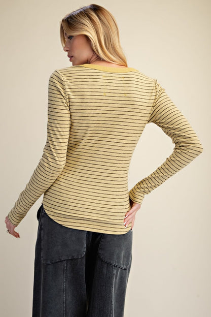 Easel Buttery Yellow Stripe Rib Knit Top