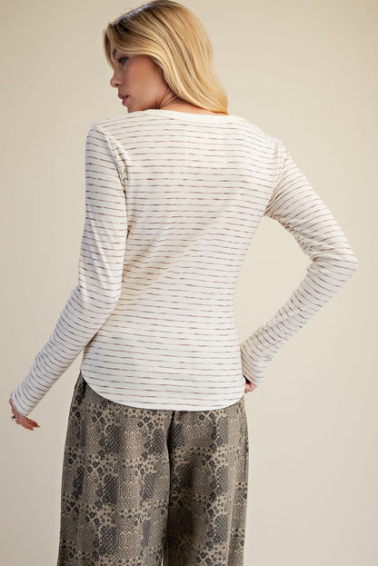 Easel Ivory Stripe Rib Knit Top