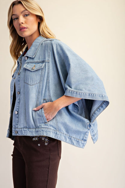 Easel Dolman Sleeve Washed Denim Jacket