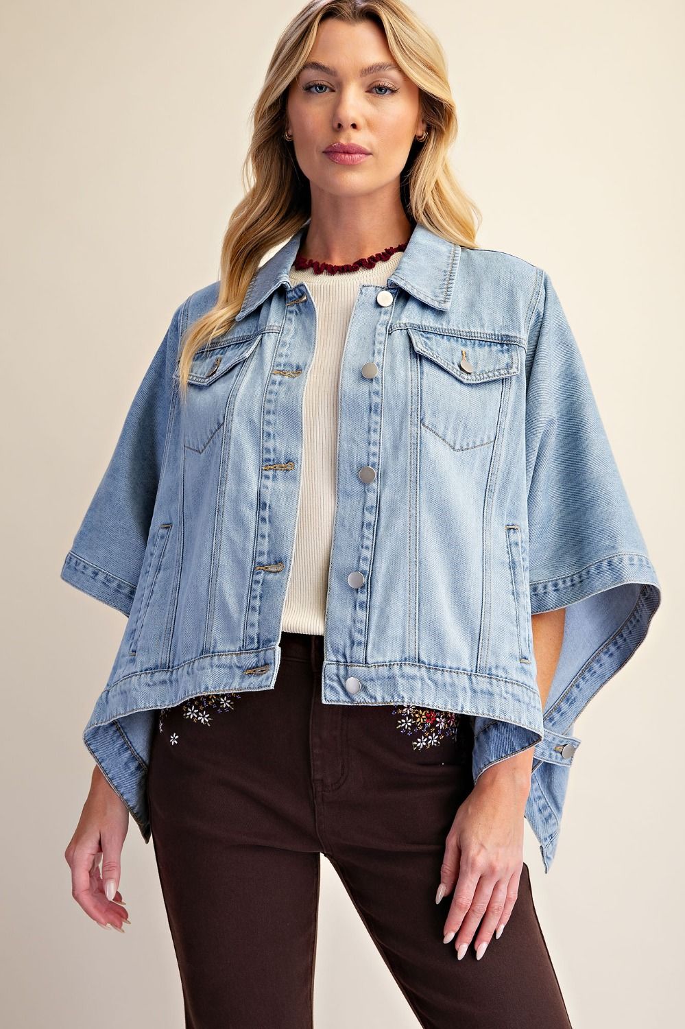 Easel Dolman Sleeve Washed Denim Jacket