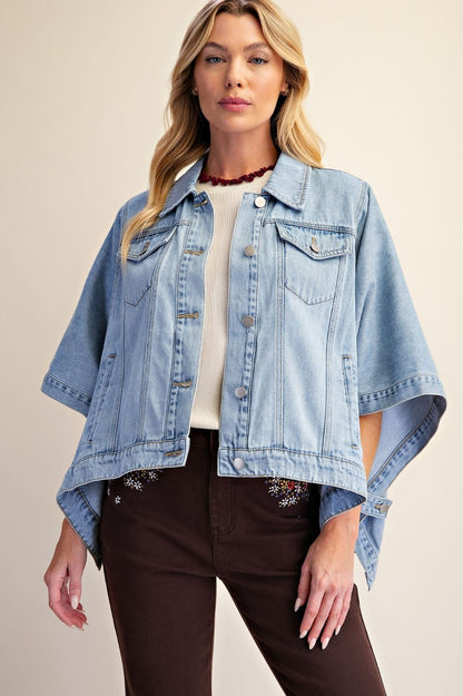 Easel Dolman Sleeve Washed Denim Jacket