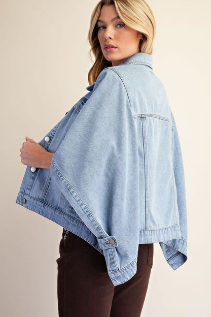 Easel Dolman Sleeve Washed Denim Jacket
