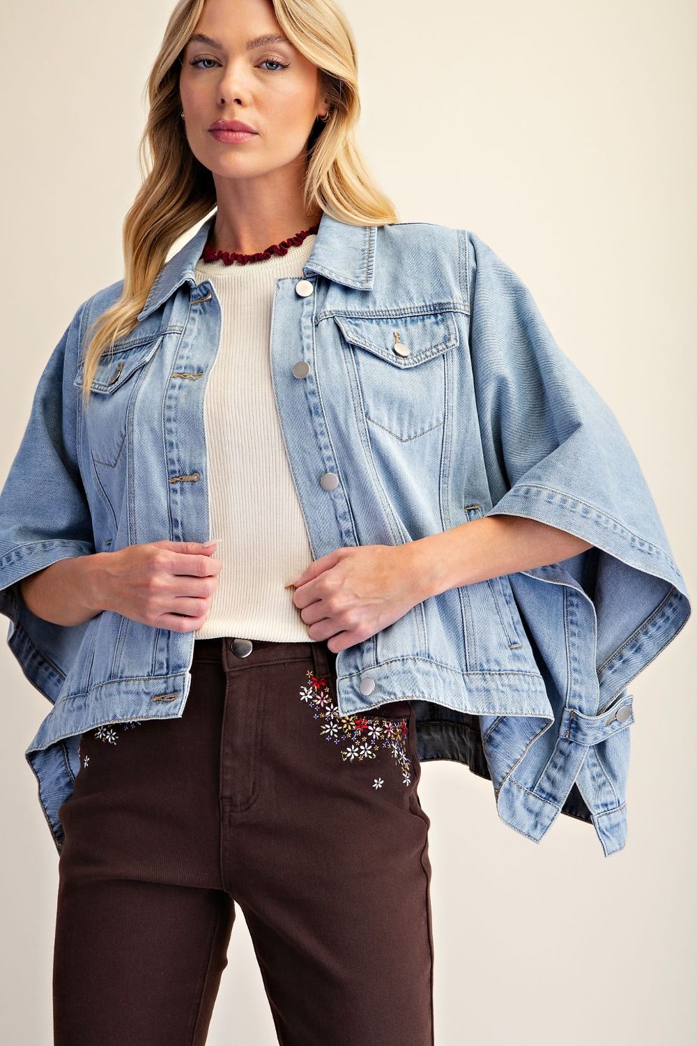 Easel Dolman Sleeve Washed Denim Jacket