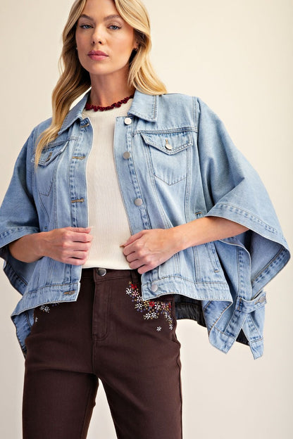 Easel Dolman Sleeve Washed Denim Jacket
