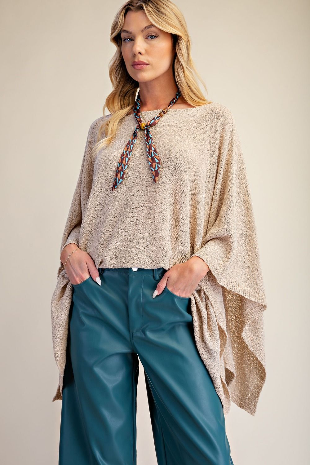 Easel Natural Knitted Sweater Poncho