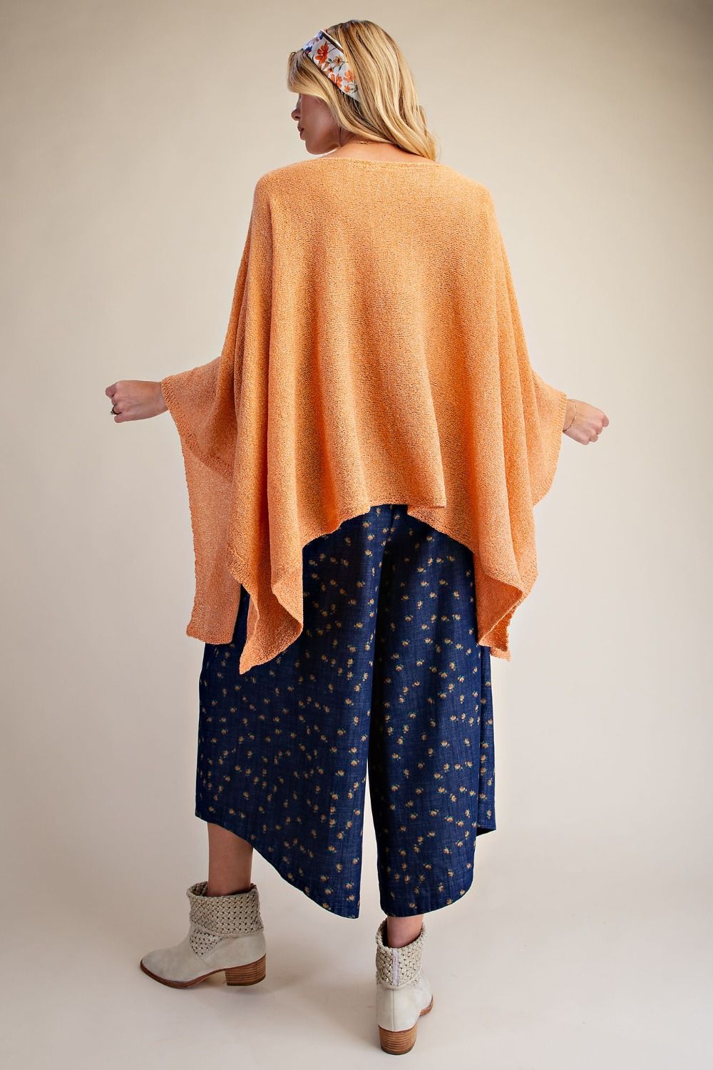 Easel Persimmon Knitted Sweater Poncho