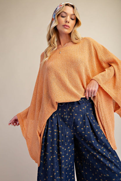 Easel Persimmon Knitted Sweater Poncho