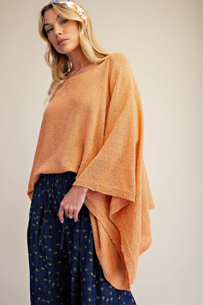 Easel Persimmon Knitted Sweater Poncho