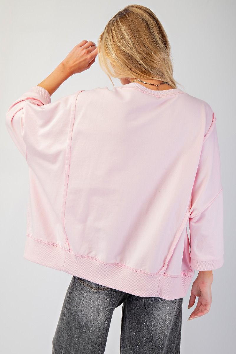 Easel Love Patch Terry Knit Pullover Pink