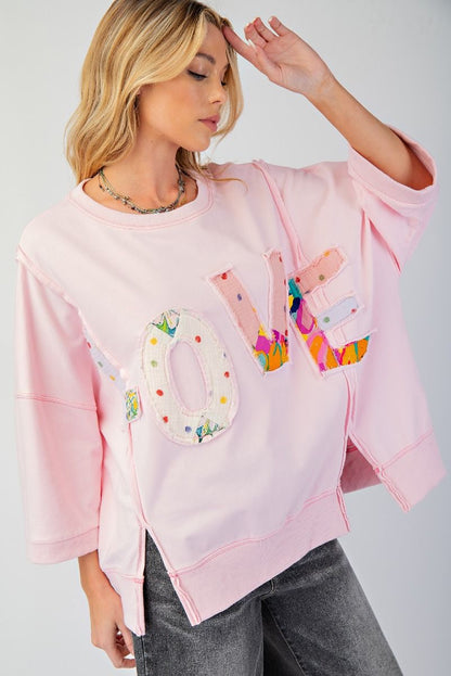 Easel Love Patch Terry Knit Pullover Pink