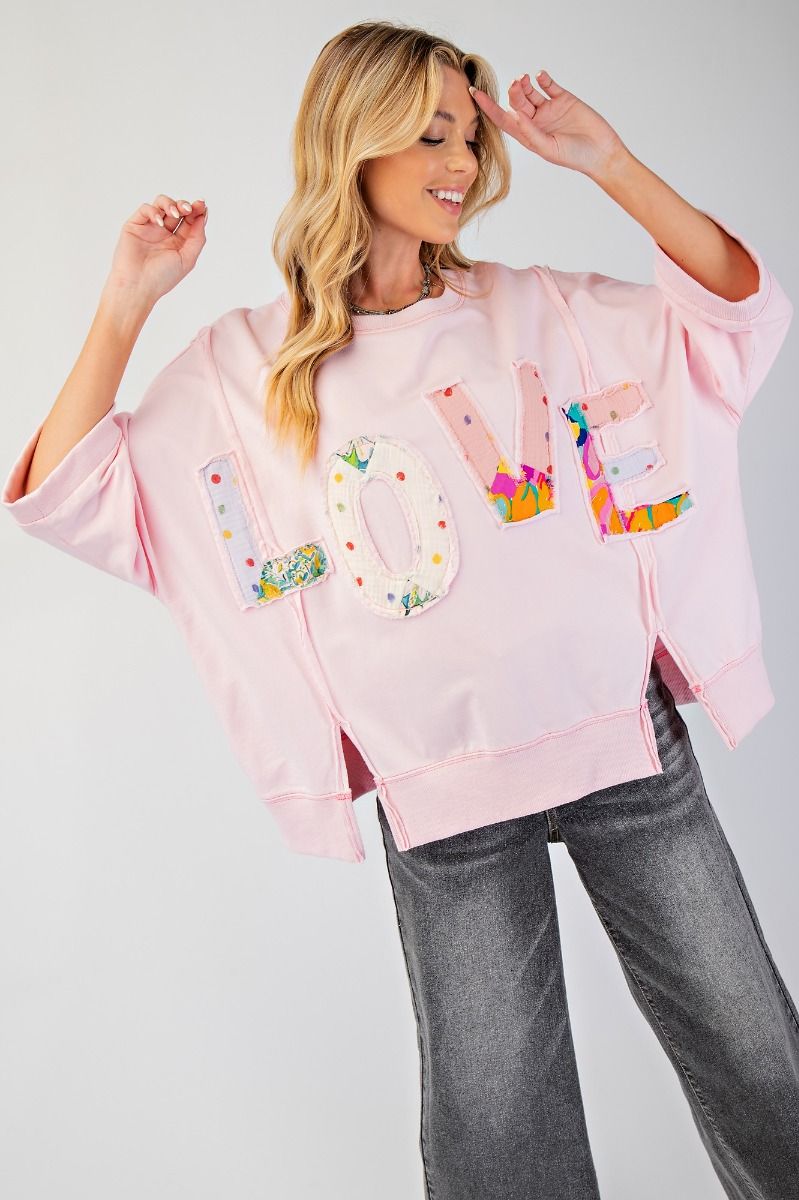 Easel Love Patch Terry Knit Pullover Pink