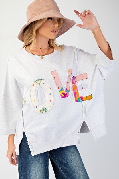 Easel Love Patch Terry Knit Pullover Grey