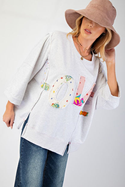 Easel Love Patch Terry Knit Pullover Grey