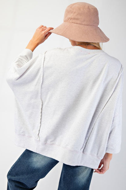 Easel Love Patch Terry Knit Pullover Grey