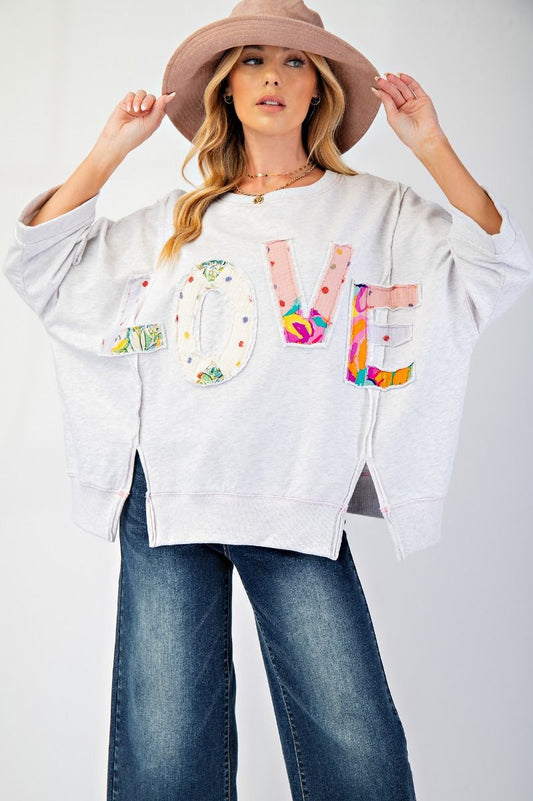 Easel Love Patch Terry Knit Pullover Grey