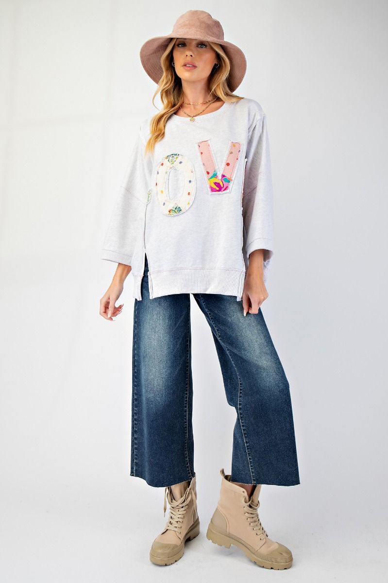 Easel Love Patch Terry Knit Pullover Grey
