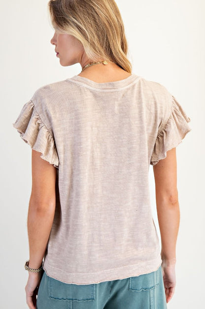 Easel Mushroom Ruffle Sleeve Top