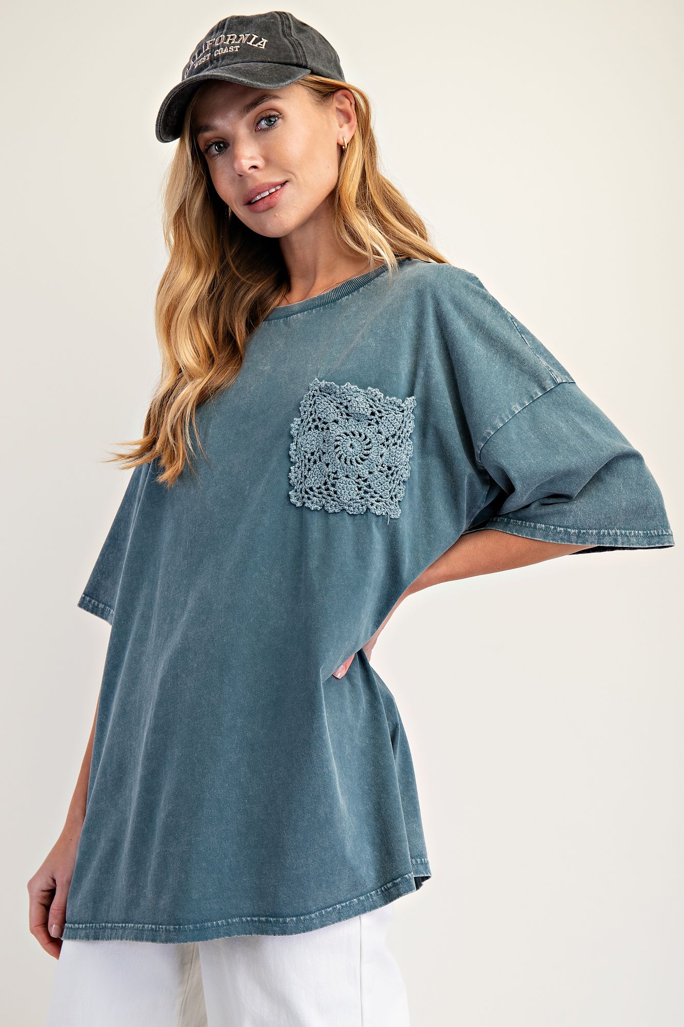 Crochet Pocket Tee Faded Teal
