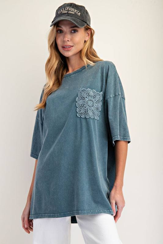 Crochet Pocket Tee Faded Teal